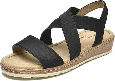 VJH confort Women's Flat Sandals, Comfort Slip-on Elastic Ankle Strap Slingback Light Weight Casual Walking Sandals in Kuwait