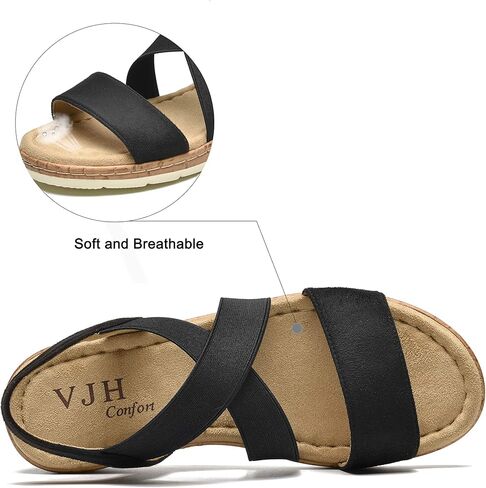 VJH confort Women's Flat Sandals, Comfort Slip-on Elastic Ankle Strap Slingback Light Weight Casual Walking Sandals in Kuwait