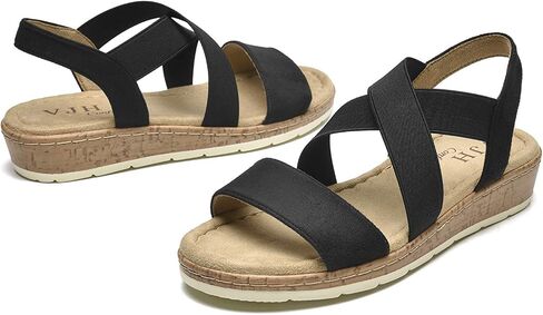VJH confort Women's Flat Sandals, Comfort Slip-on Elastic Ankle Strap Slingback Light Weight Casual Walking Sandals in Kuwait