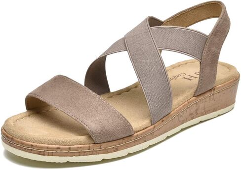 VJH confort Women's Flat Sandals, Comfort Slip-on Elastic Ankle Strap Slingback Light Weight Casual Walking Sandals in Kuwait