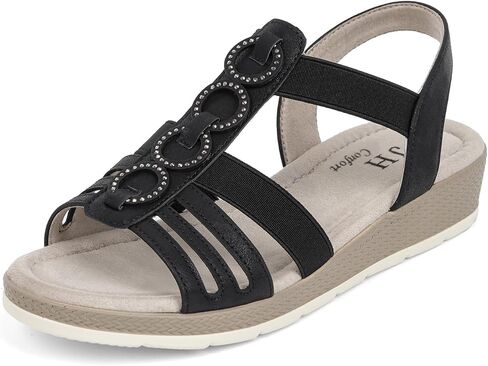 VJH confort Women's Flat Sandals, Comfort Slip-on Elastic Ankle Strap Slingback Light Weight Casual Walking Sandals in Kuwait
