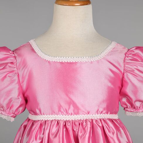 Regency Princess Dress for Girls Short Puff Sleeve Satin Floor Length Formal Flower Ball Gown with Lace Trim in Kuwait
