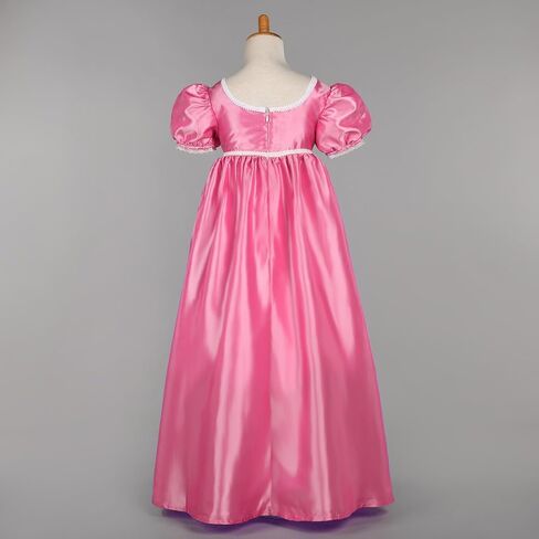 Regency Princess Dress for Girls Short Puff Sleeve Satin Floor Length Formal Flower Ball Gown with Lace Trim in Kuwait