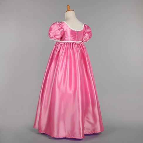 Regency Princess Dress for Girls Short Puff Sleeve Satin Floor Length Formal Flower Ball Gown with Lace Trim in Kuwait