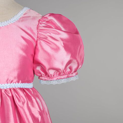 Regency Princess Dress for Girls Short Puff Sleeve Satin Floor Length Formal Flower Ball Gown with Lace Trim in Kuwait