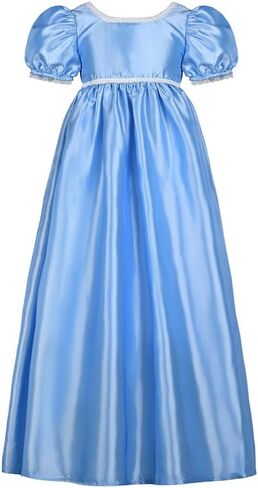 Regency Princess Dress for Girls Short Puff Sleeve Satin Floor Length Formal Flower Ball Gown with Lace Trim in Saudi Arabia
