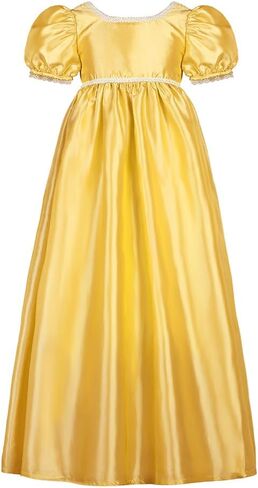 Regency Princess Dress for Girls Short Puff Sleeve Satin Floor Length Formal Flower Ball Gown with Lace Trim in Kuwait