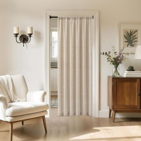Tollpiz Small Linen Door Curtains Doorway Semi Sheer Curtain Room Divider Light Filtering Drape Dual Rod Pocket Boho Window Curtains for Closet, 25 x 40 inches Long, Natural, 1 Panel in Saudi Arabia