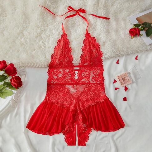 Womens Sexy Lingerie Lace Floral Babydoll One Piece Naughty Outfits Mini Bodysuit Exotic Lingerie Set in Kuwait