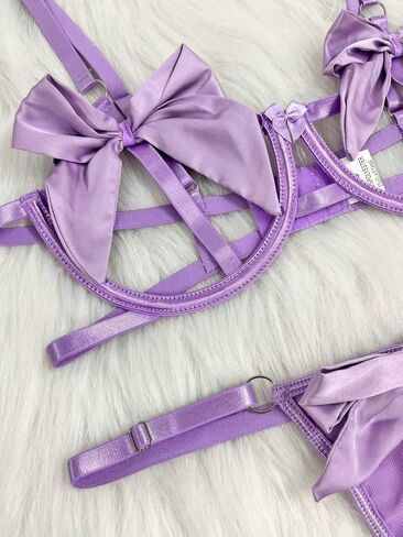 WDIRARA Women's 5 Pieces Bow Front Underwire Lingerie Set with Choker and Leg Ring in Kuwait