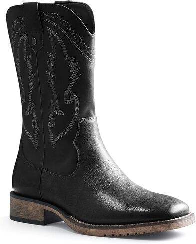 Western Cowboy Boots for Men Square Toe Slip on Country Boots with Classic Embroidered Chunky Heel Ankle Pull On Durable Boot M04 in Saudi Arabia