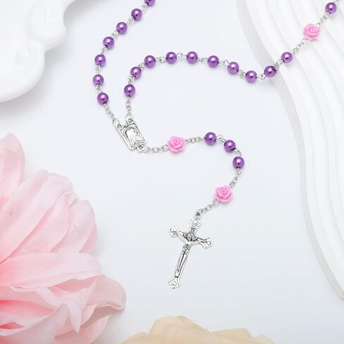 KOMI 12 Pcs Pearl Rosary Beads Catholic for Women Rosaries Catholic Bulk Set Pearl Beads Dozen Necklace First Communion Confirmation Christening Memorial Gifts for Guest in Kuwait