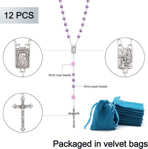 KOMI 12 Pcs Pearl Rosary Beads Catholic for Women Rosaries Catholic Bulk Set Pearl Beads Dozen Necklace First Communion Confirmation Christening Memorial Gifts for Guest in Kuwait