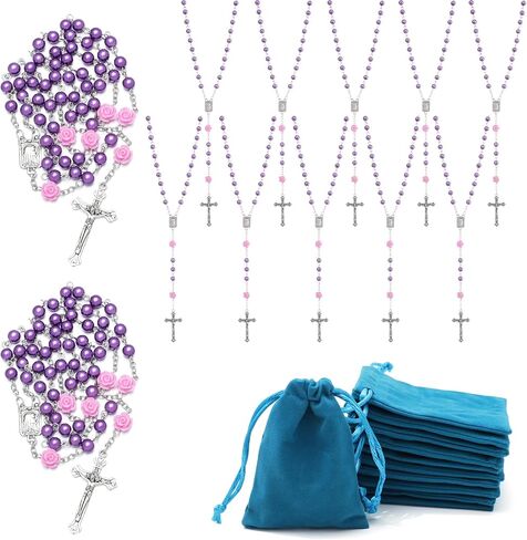 KOMI 12 Pcs Pearl Rosary Beads Catholic for Women Rosaries Catholic Bulk Set Pearl Beads Dozen Necklace First Communion Confirmation Christening Memorial Gifts for Guest in Kuwait