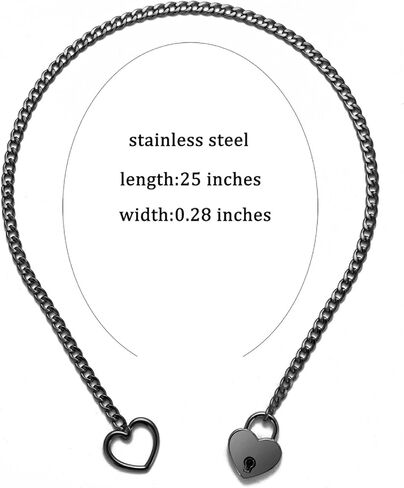 Heart Slip Chain Necklace for Women Goth Lock Heart Choker Collar for Women Punk Cuban Chain Necklace Stainless Steel O-rings Adjustable Lariat Y-Necklace with Key (black) in Saudi Arabia