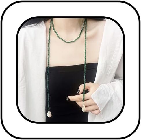 Lariat Tie Necklace for Women Gold Beaded Long Chain Necklace Chunky Adjustable Big Wrap Necklaces Green Baroque Pearl Drops Necklaces Trendy Vintage Layered Statement Boho Jewelry in Kuwait