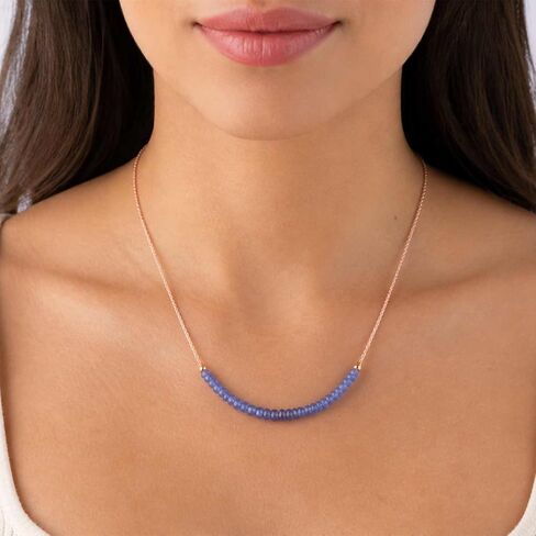 InfinityGemsArt Blue Sapphire Necklace for Women, September Birthstone, Natural Gemstone Beaded Handmade Jewelry, Chakra Healing Crystals, 14K Rose Gold Plated 925 Silver Chain 20 inch in Kuwait