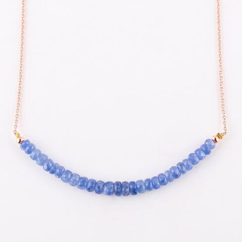 InfinityGemsArt Blue Sapphire Necklace for Women, September Birthstone, Natural Gemstone Beaded Handmade Jewelry, Chakra Healing Crystals, 14K Rose Gold Plated 925 Silver Chain 20 inch in Kuwait