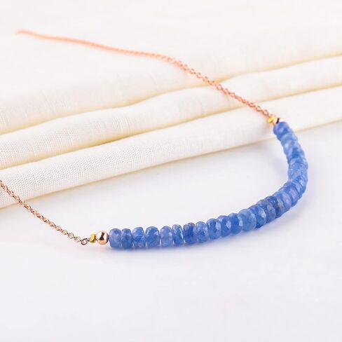 InfinityGemsArt Blue Sapphire Necklace for Women, September Birthstone, Natural Gemstone Beaded Handmade Jewelry, Chakra Healing Crystals, 14K Rose Gold Plated 925 Silver Chain 20 inch in Kuwait
