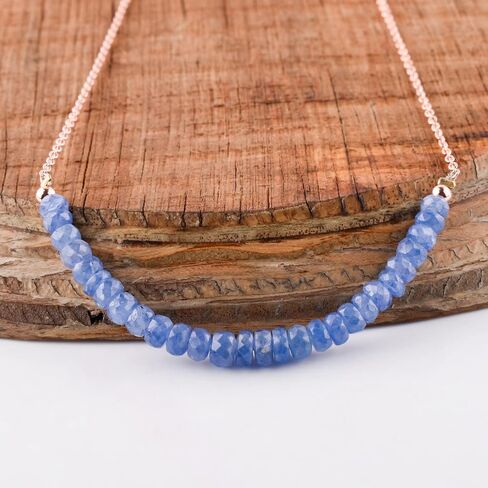 InfinityGemsArt Blue Sapphire Necklace for Women, September Birthstone, Natural Gemstone Beaded Handmade Jewelry, Chakra Healing Crystals, 14K Rose Gold Plated 925 Silver Chain 20 inch in Kuwait