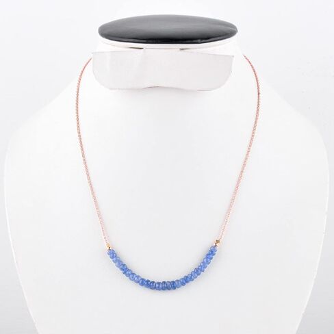 InfinityGemsArt Blue Sapphire Necklace for Women, September Birthstone, Natural Gemstone Beaded Handmade Jewelry, Chakra Healing Crystals, 14K Rose Gold Plated 925 Silver Chain 20 inch in Kuwait
