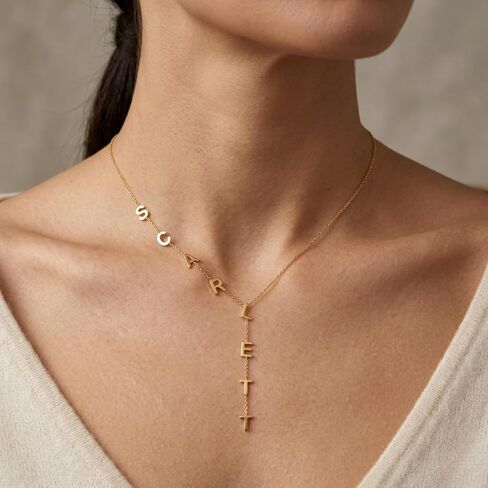 Custom Lariat Name Necklace For Women | 925 Sterling Silver Y-Shaped Name Necklace | Dainty Drop Down Necklace With Letter Initial | Lariat Long Y-Shaped Jewelry Gift for Her in Kuwait