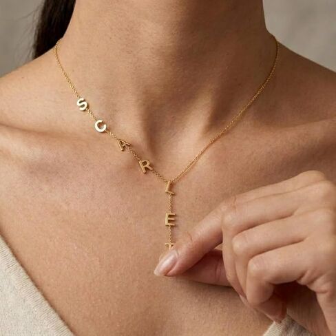 Custom Lariat Name Necklace For Women | 925 Sterling Silver Y-Shaped Name Necklace | Dainty Drop Down Necklace With Letter Initial | Lariat Long Y-Shaped Jewelry Gift for Her in Kuwait