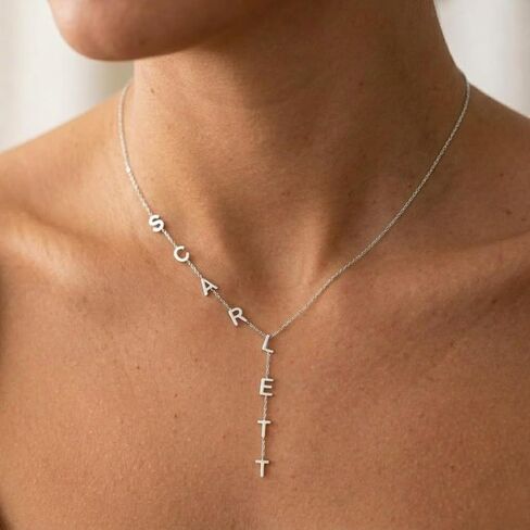 Custom Lariat Name Necklace For Women | 925 Sterling Silver Y-Shaped Name Necklace | Dainty Drop Down Necklace With Letter Initial | Lariat Long Y-Shaped Jewelry Gift for Her in Kuwait