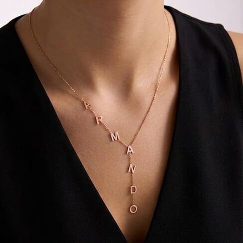 Custom Lariat Name Necklace For Women | 925 Sterling Silver Y-Shaped Name Necklace | Dainty Drop Down Necklace With Letter Initial | Lariat Long Y-Shaped Jewelry Gift for Her in Kuwait