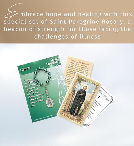 Trendzeen Saint Peregrine Rosary - One Decade St Peregrine Rosary Beads, Laminated St Peregrine Prayer Card, The Lord's Prayer Card - St Peregrine Patron Saint of Cancer Patients Themed Set - 3 Items in Kuwait