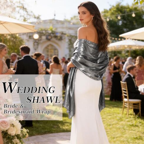 E-Clover Sparkly Shawl Wraps for Women Evening Dresses Wedding Bridal Rave Party Silky Scarf Formal Cover Up Bridesmaid Gifts in Kuwait