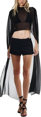 Women Chiffon Long Cape High Low Sheer Poncho Top Capelets See Through Mesh Shawl Wraps Cover Up Wedding Party in Saudi Arabia