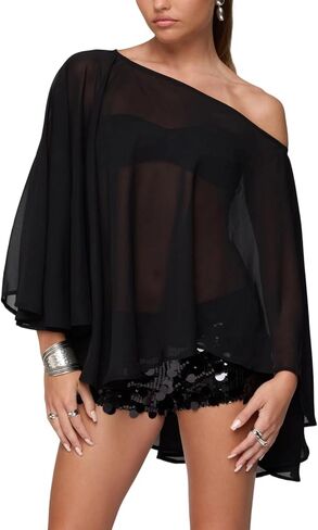 Women Chiffon Long Cape High Low Sheer Poncho Top Capelets See Through Mesh Shawl Wraps Cover Up Wedding Party in Saudi Arabia