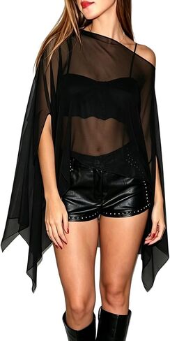 Women Chiffon Long Cape High Low Sheer Poncho Top Capelets See Through Mesh Shawl Wraps Cover Up Wedding Party in Saudi Arabia