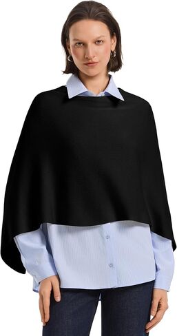 PULI Women's Knit Ponchos Petite Cropped Shawl Wraps Pullover Sweaters Casual Short Top Cover Up in Kuwait