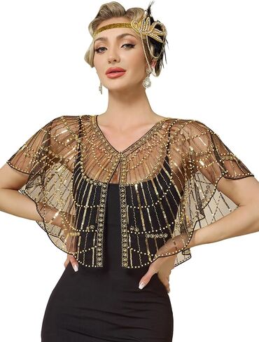 MTITE 1920s Shawl Wraps for Women, Sequin Beaded Shawls and Wraps for Evening Dresses Party in Saudi Arabia