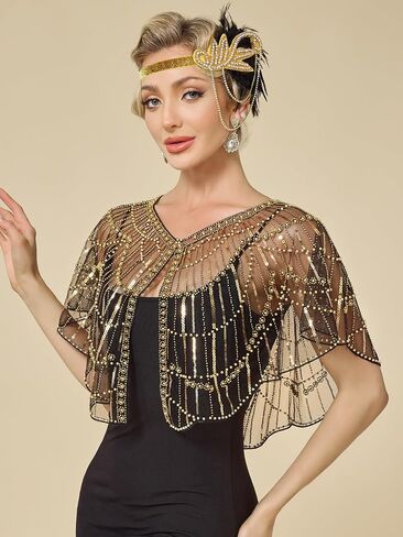 MTITE 1920s Shawl Wraps for Women, Sequin Beaded Shawls and Wraps for Evening Dresses Party in Kuwait