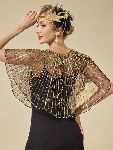 MTITE 1920s Shawl Wraps for Women, Sequin Beaded Shawls and Wraps for Evening Dresses Party in Kuwait