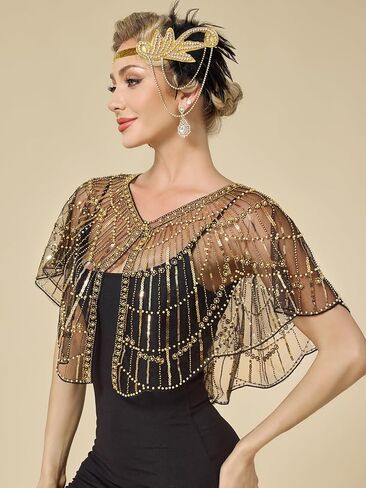 MTITE 1920s Shawl Wraps for Women, Sequin Beaded Shawls and Wraps for Evening Dresses Party in Kuwait