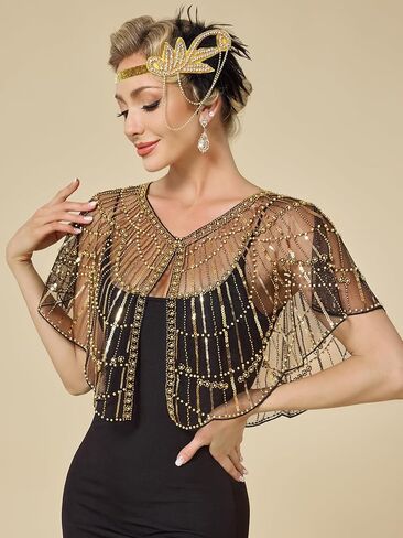 MTITE 1920s Shawl Wraps for Women, Sequin Beaded Shawls and Wraps for Evening Dresses Party in Kuwait