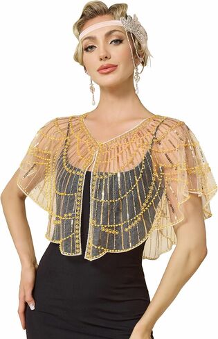 MTITE 1920s Shawl Wraps for Women, Sequin Beaded Shawls and Wraps for Evening Dresses Party in Kuwait
