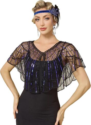 MTITE 1920s Shawl Wraps for Women, Sequin Beaded Shawls and Wraps for Evening Dresses Party in Kuwait