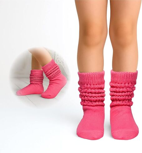 ARRIA Kids Slouch Socks – Multipack Soft Breathable Cotton Unisex Crew, Cozy All-Day Fit, Trendy Slouch Style, Fun Vibrant Colors (Lilac/Hot Pink/Lemon/Teal Green, 3y-5y) in Saudi Arabia