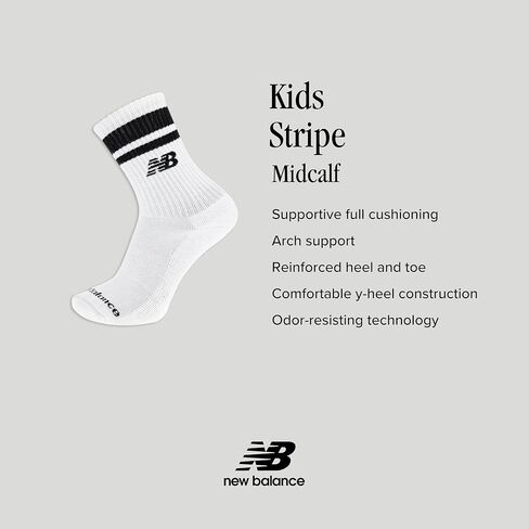 New Balance Kids' Organic Cotton Mid-Crew Socks - 3 Pairs - Arch Support in Kuwait