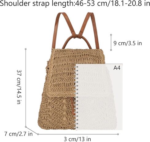 Monique Women Medium Paper Straw Handmade Woven Backpack Flap Drawstring Shoulders Bag Beach Daypack in Saudi Arabia