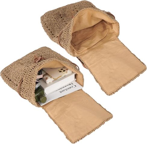 Monique Women Medium Paper Straw Handmade Woven Backpack Flap Drawstring Shoulders Bag Beach Daypack in Saudi Arabia