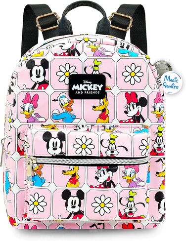Mickey and Friends Mini Backpack - 11" Exclusive Disney Faux Leather Small Backpack with Front Pocket and Button Bundle | Adjusts to Fit Women, Teens, Girls, Kids in Kuwait