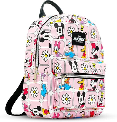 Mickey and Friends Mini Backpack - 11" Exclusive Disney Faux Leather Small Backpack with Front Pocket and Button Bundle | Adjusts to Fit Women, Teens, Girls, Kids in Kuwait