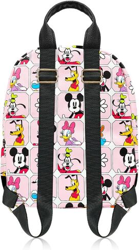 Mickey and Friends Mini Backpack - 11" Exclusive Disney Faux Leather Small Backpack with Front Pocket and Button Bundle | Adjusts to Fit Women, Teens, Girls, Kids in Kuwait