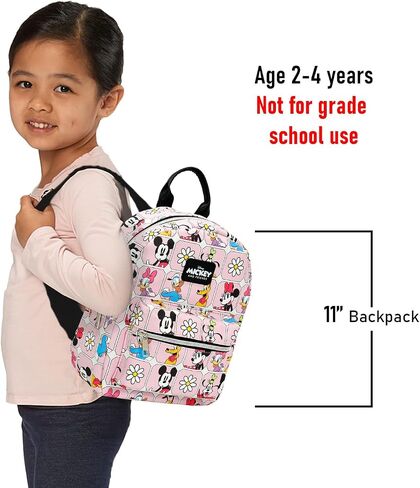 Mickey and Friends Mini Backpack - 11" Exclusive Disney Faux Leather Small Backpack with Front Pocket and Button Bundle | Adjusts to Fit Women, Teens, Girls, Kids in Kuwait